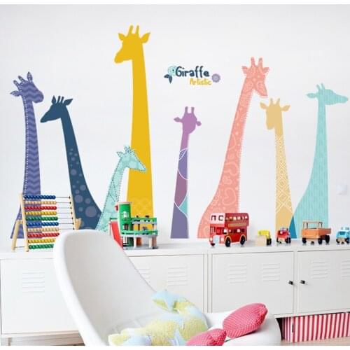 DIY Giraffe Baby Nursery Wall Stickers Cartoon Animal Kids Room Decoration Aesthetic Home Decoration Self-adhesive Wallpaper Art