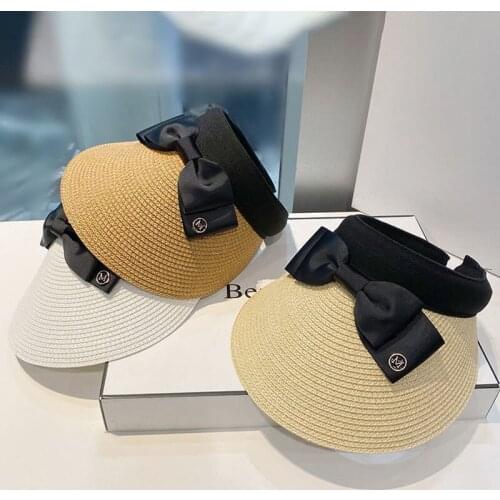 Summer Female Sun Hats Visor Hat Big Brim Classic Bowknot Folding Straw Hat Casual Outdoor Beach Cap For Women UV Protection Hat