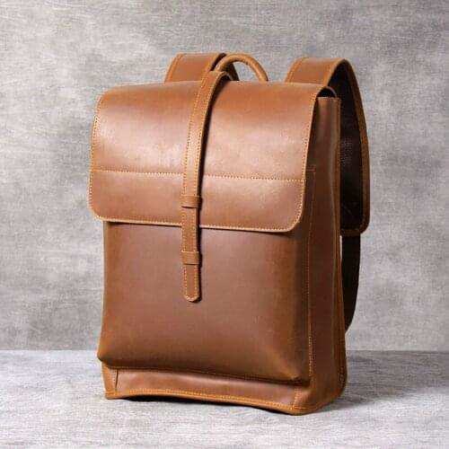 Vintage Oxhide Top Layer Cow Leather Shoulder Bag Handmade Head Leather Backpack Cowhide Mens Computer Bag