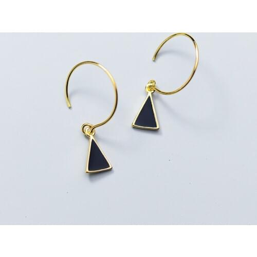 MloveAcc Authentic 925 Sterling Silver Black Triangle Drop Earrings for Women Luxury Original Jewelry Bijoux