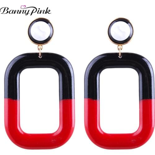 Banny Pink Elegant Resin Geo Pendant Earrings For Women 2 Tone Colors Maxi Dangle Earrings New Brand Statement Drop Earrings