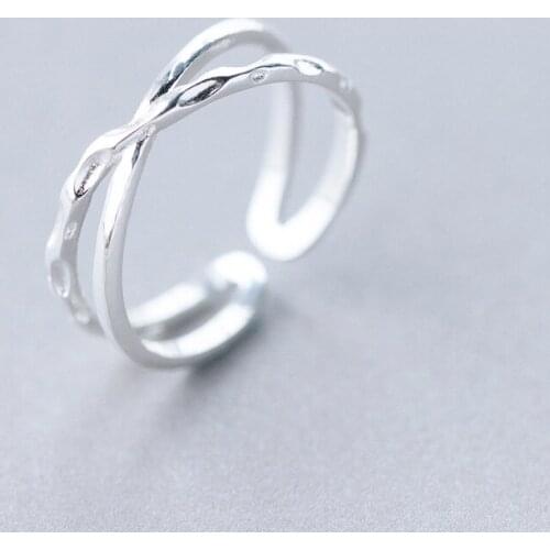 HF JEL Double Layered Cross 100% 925 Sterling Silver Rings for Women X Shape Minilist Adjustable Ring Sterling Silver Jewelry