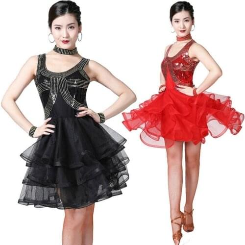 Women Latin Dance Dress Salsa Modern Tango Ballroom Sequins Swing Rumba 904-A990