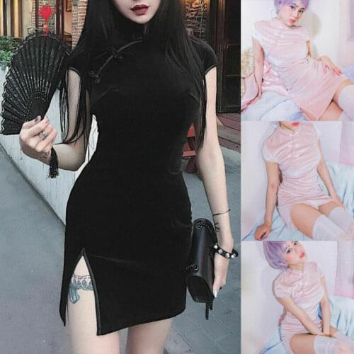 Womens Modern Chinese Suede Cheongsam Qipao Dress Party Fancy Night Dress Club S-L