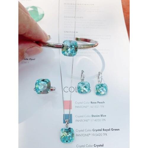 11.11 new square designer jewlery set made with Austria crystal for women wedding pendant earing ring bangle jewellery sets gift