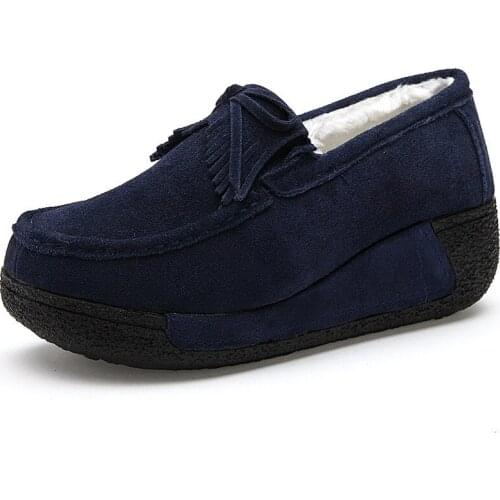 2021 in the Spring and Winter Cowhide Soft Bottom Gommino Muffin Slip-on Casual Lazybones' Shoes Fleece-Lined Womens Shoes