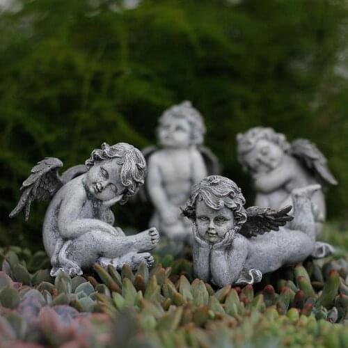 4Pcs/Set Retro Resin Cupid Angel Miniature Figurines European Style Garden Decoration Outdoor Crafts Courtyard Childrens Room M