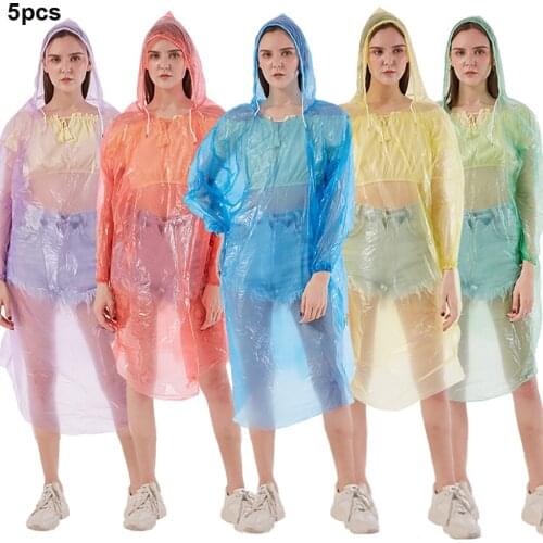 5pcs Disposable Adult Emergency Waterproof Motorcycle Rain Coat Poncho Hiking Camping Hood Motorcycle Rainwear Protection