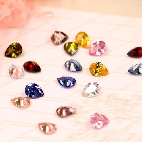 50pcs/lot Size 6*8mm 9 Colors Waterdrop Cubic Zirconia Stone Grade CZ Beads Zircon Pedra de Zirconia Beads for Jewelry Making