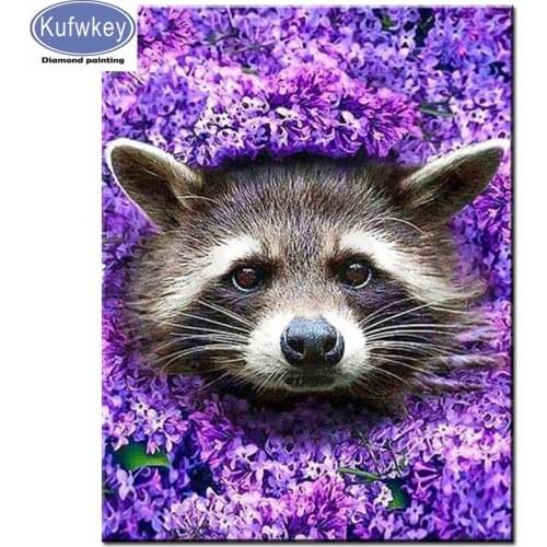 5d diy Diamond Paintingpurple lavender RaccoonDiamond Embroidery sale Cross Stitch Animal Mosaic square Rhinestones Pictures art