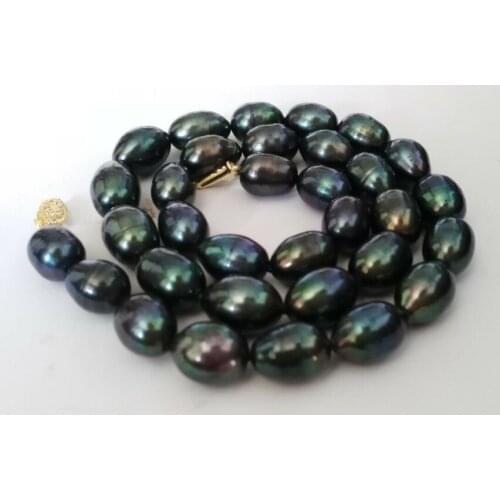 9-10mm Tahitian baroque black green multicolor pearl necklace18inch 14k