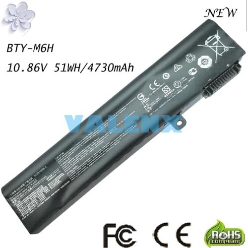 10.86V 4730mAh 3ICR19/66-2 BTY-M6H Laptop Battery for MSI GE72 2QC 2QD GL62-6QD-030FR GL62-6QC GP72 CX62 6QD PE60 PE70 Series