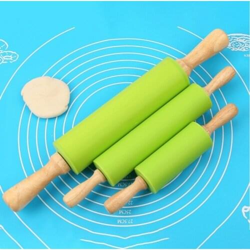 Non-Stick Silicone Rolling Pin Wooden Handle Pastry Dough Flour Roller Kitchen Cooking Baking Tool For Pasta Cookie Dough