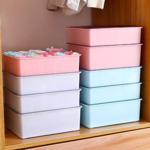 Household Plastic Underwear Storage Box with Mark Compartment Closet Organizer with Cover for Underwear Socks Bra Organizer