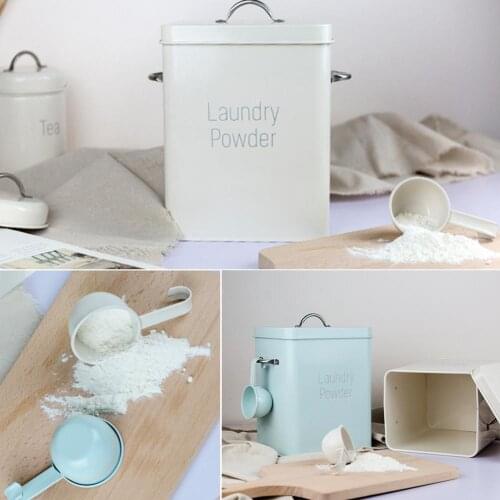 Home Iron Washing Powder Bucket with Spoon Portable Nordic Metal Color Pink Box Blue Storage White Laundry D7D1
