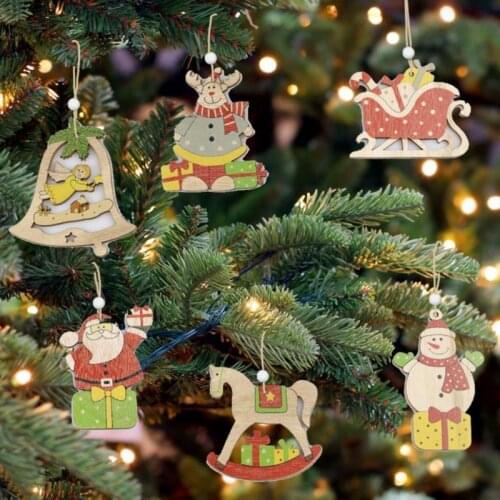 Wooden Christmas Tree Pendant Xmas Home Supplies Gift Wooden Decoration Christmas Pendant Illuminate Snowman Elk