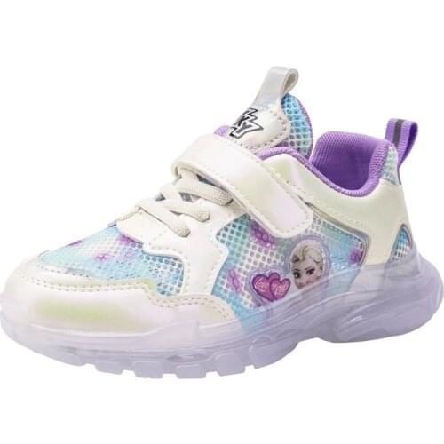 Disney Childrens Shoes Frozen Princess Aisha Girls Breathable Mesh Non-slip Soft-soled Sports Shoes Student Casual Running Shoe