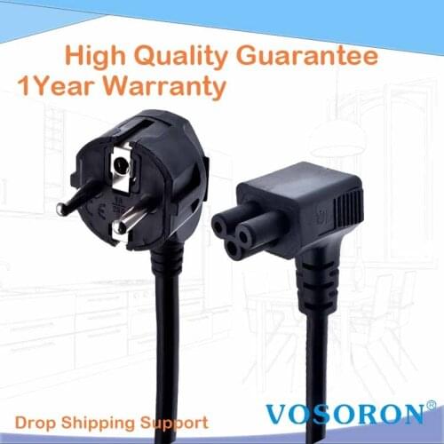 European 2 Pin Male to IEC 3 Pin Female ,Schuko to IEC C5 Angled 90 Degree AC Power Cord EU Adapter Extension Lead Cable 1.5m