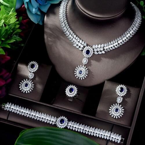 HIBRIDE New Nigeria Bridal Zirconia Set for Women Party Luxury Dubai Necklace Earring Ring CZ Crystal Wedding Jewelry Sets N-520