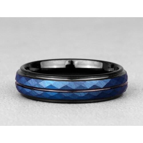 Tungsten Black Blue Rhombus Cut Mens Rings Simple Charm Luxury for Gentleman Male Boyfriend Jewelry Creativity Gift Wholesale