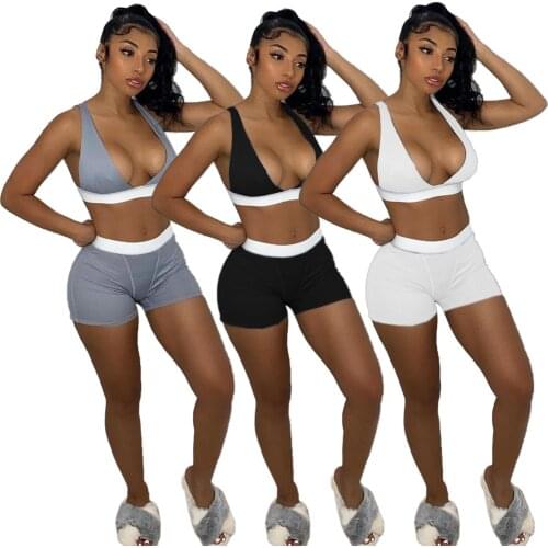 Sexy Bra Crop Top Shorts Sets 2 Pieces Club Outfits Spaghetti Strap V Neck Tank Top and Mini Shorts 2021 Woman Summer Tracksuit