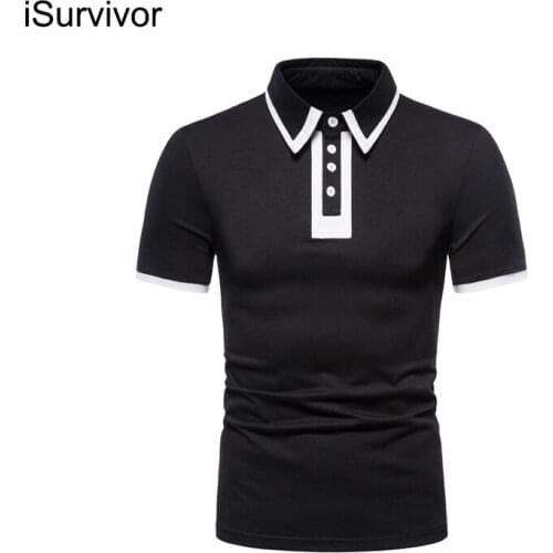 ISurvivor 2021 Summer New Lapel Button Short-Sleeved T-shirt Fashion Casual Mens Solid Color Shirt