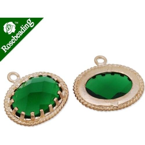 15x16.5mm matt gold plated framed glass,Faceted glass,emerald,connectors,gemstone bezel,Sold 5pcs/lot-C4163