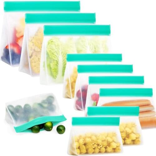 Reusable Eco Friendly Stand Up Zip Lock Freezer Safe PEVA Bag for Food Storage and Keep Fresh with BPA Free