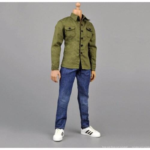 ZY5001 1/6 Army Green Coat and Blue Jeans Pants Model For 12" Action Figure Male Clothes Suit
