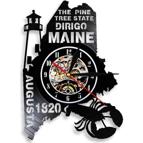 The Pine Tree State Dirigo Maine Wall Clock Vinyl Record Led Night Light Multi Color Augusta Home Decor Wall Art Decor Watch