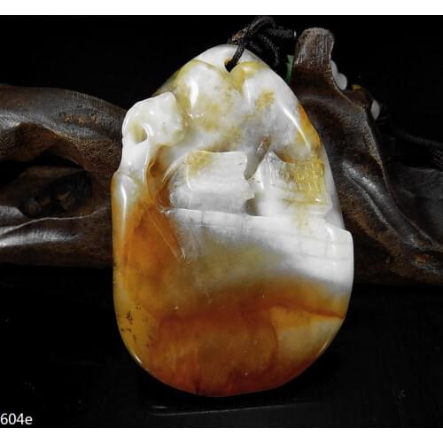Jade Jewelry Natural Jade Pendant Necklace Hand-Carved Landscape of House&pine Jadeite Necklace Pendant Gift No Treatment 604e