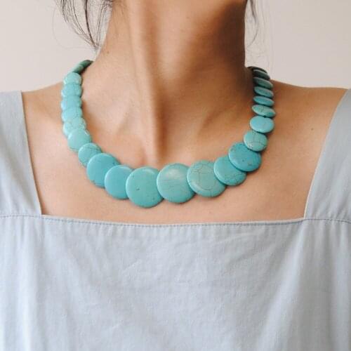 New Fashion Hot sale Bohemia style turquoises stone round beads long chain necklace women statement jewelry Gift