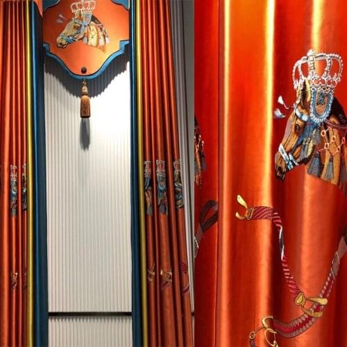 Orange European palace embroidery living room bedroom finished custom villa curtains Curtain Knitted Jacquard Arch Curtains