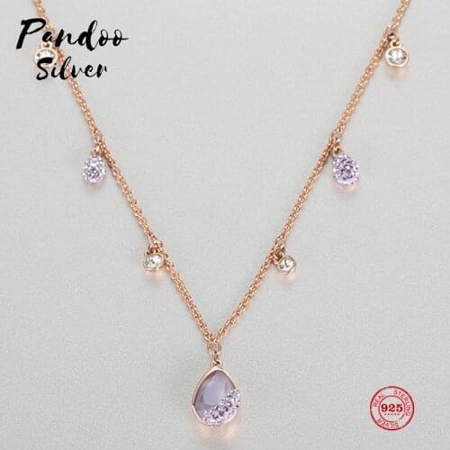 PANDOO Fashion Charm Pure 925 Silver Original 1:1 Copy, Fashion Design Adjustable Long Necklace Female Luxury Jewelry Gifts