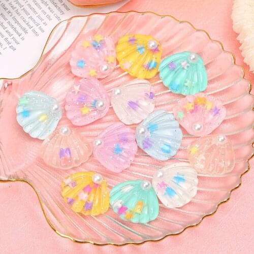 10Pcs Pearl Shell Flat Back Resin Arts Color DIY Crafts Supplies Phone Shell Patch Arts Material Hair Accessories Cute Kids Toys