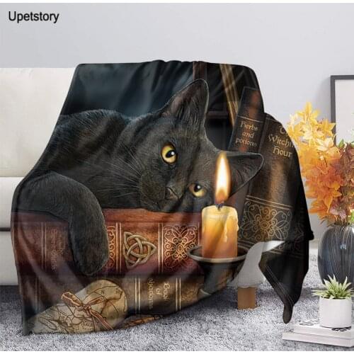 Upetstory Black Cat Printed Plush Blanket Fashion Quilts Decoration Bedspread Casual Fleece Throw Blanket for Adults Kids