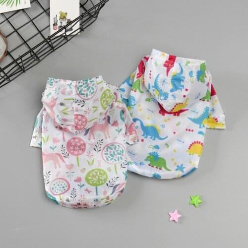 Cool Dog Costume Cartoon Printing Hooded Nylon Summer Anti-UV Puppy Pullover for Daily Life Summer Dogs Clothes Accessories