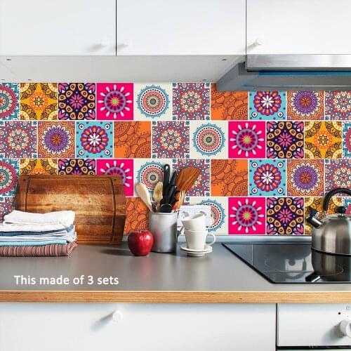 Funlife Self-adhesive Mexico Tiles Stickers,Waterproof Kitchen Bathroom Wall Stickers Decor,Peel Stick DIY Furniture Decals