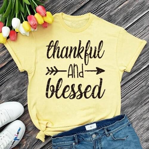Thankful and Blessed Letters Printed Graphic Tshirts For Female Plus Size Summer Casual Tops O Neck Tumblr Trendy Regular Tees