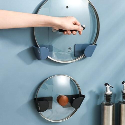 Punch-Free Pan Cover Storage Rack Self Adhesive Pot Lid Holder Holder Wall Mounted Kitchen Cooking Utensil Tool Organizer