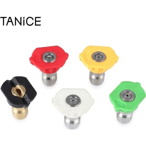 TANiCE 5 Pcs High Pressure Washer Spray Nozzle Tips Variety Degrees 1/4" Quick Connect 0 15 25 40 65 Degree Black Tip for Soap