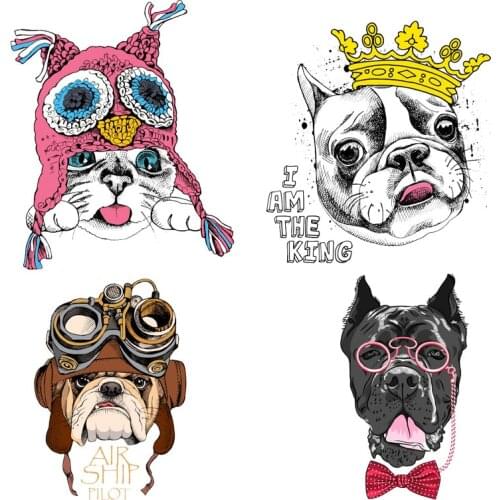 Cute Animals Dog Heat-sensitive Patches Stickers Iron on Patches Thermo Transfer for Clothes Decor DIT T-shirt Washable Print E