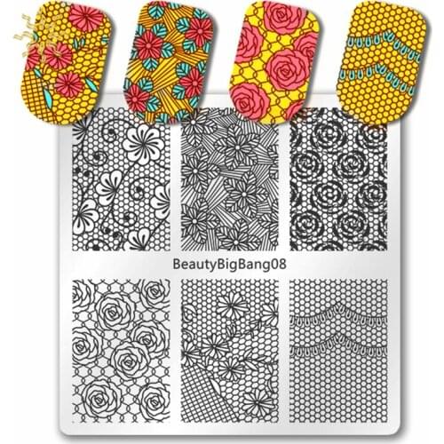 Beautybigbang 1Pcs Nail Art Stamping Plates Corn Flower Sexy Pattern Lace Line Stainless Steel Nail Mold Stencil Template