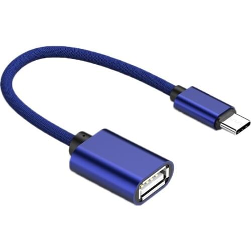 Usb Otg Type C To Usb Adapter Otg Fast Charging Type-C Charger Nylon Braided Data Cable Converter -Blue