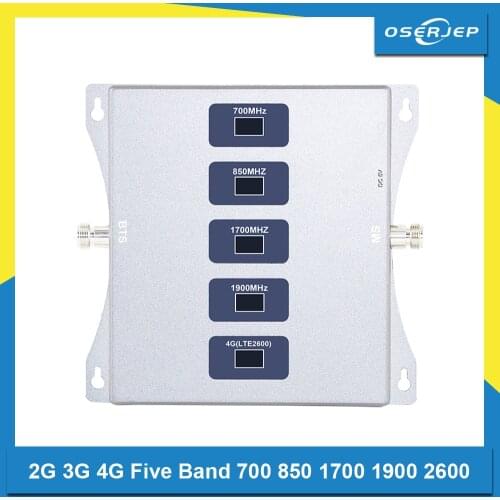 B28 700 B5 850 B4 1700 B2 1900 B7 2600 Mhz Cellular Amplifier Five Band GSM DCS WCDMA LTE 2G 3G 4G Cellular Repeater no antenna