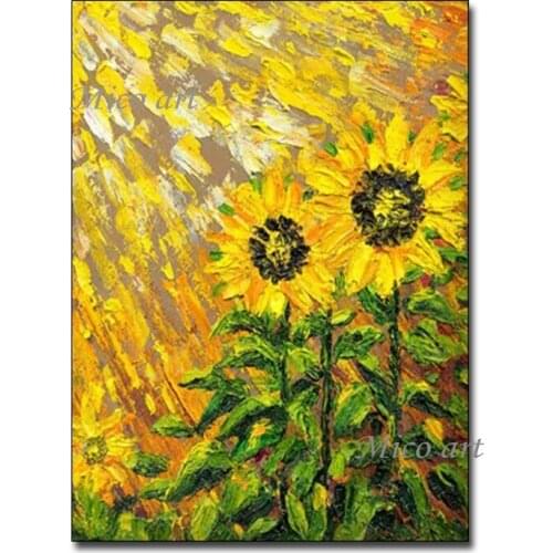 Latest Heavy Thick Textured Sunflower Art Hand Drawn Flower Canvas Oil Painting Wall Hanging Pictures Wall Decoration Art Piece
