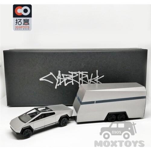 Xcartoys 1:64 Tesla Cyberpunk Pickup Truck w/Metal Trailer Set Diecast Model Car