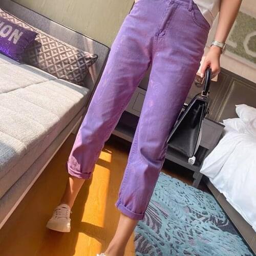 2020 New Style Women Fashion Solid Harem Denim Pants Female All-Match Washed Fake Zipper High Waist Streetwear Jeans Pants T128