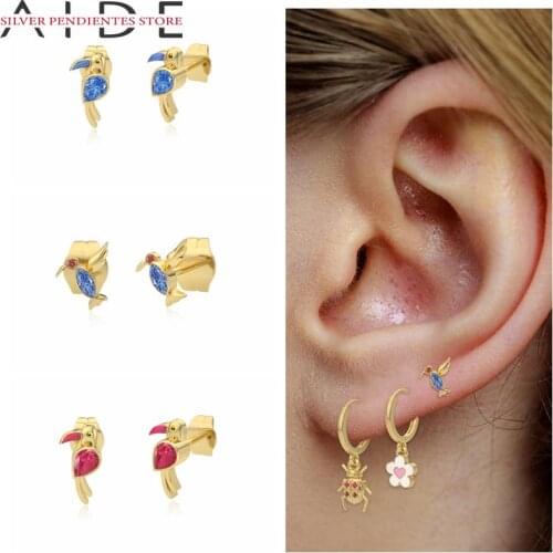 AIDE Mini Animal Stud Earrings Women 925 Sterling Silver Jewelry Couples Little Bird Shape Earrings Earring Boucle D’oreille
