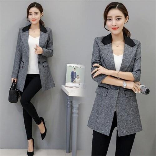 Longqibao Spring and Autumn new womens small suit Slim thin long section of large size fashion casual suit jacket